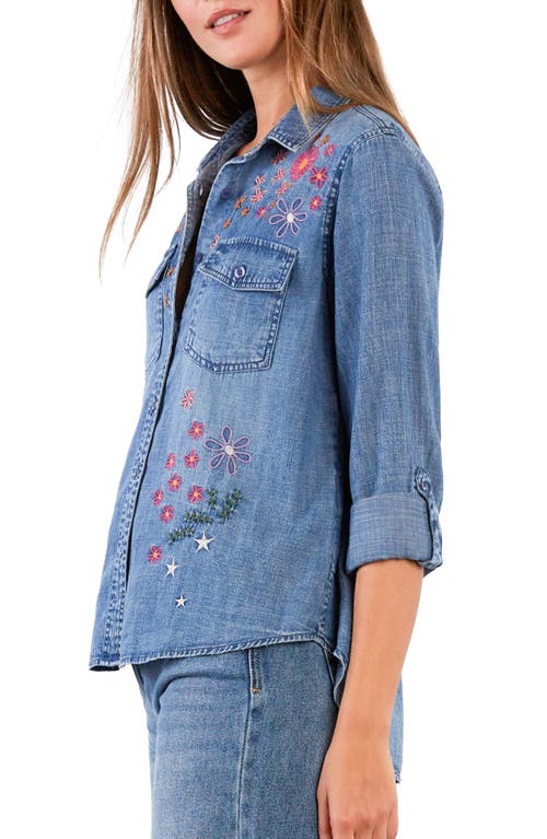 Billy T Floral Crush Embroidered Denim Shirt In Black
