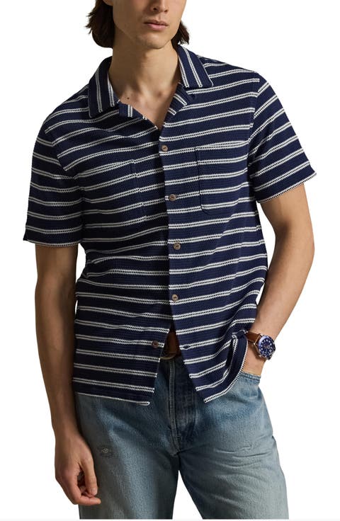 Stripe Pointelle Camp Shirt