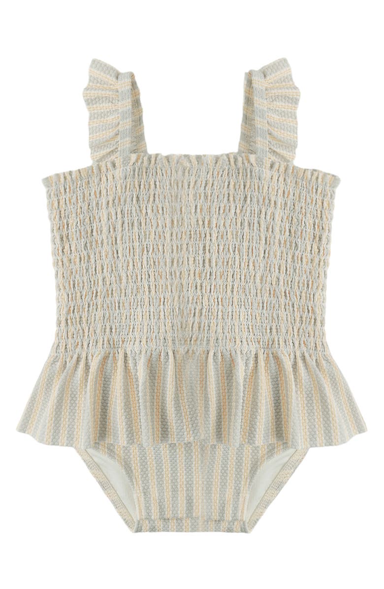 QUINCY MAE Kids' Ruffle Smocked UPF 50+ One-Piece Swimsuit, Alternate, color, Blue