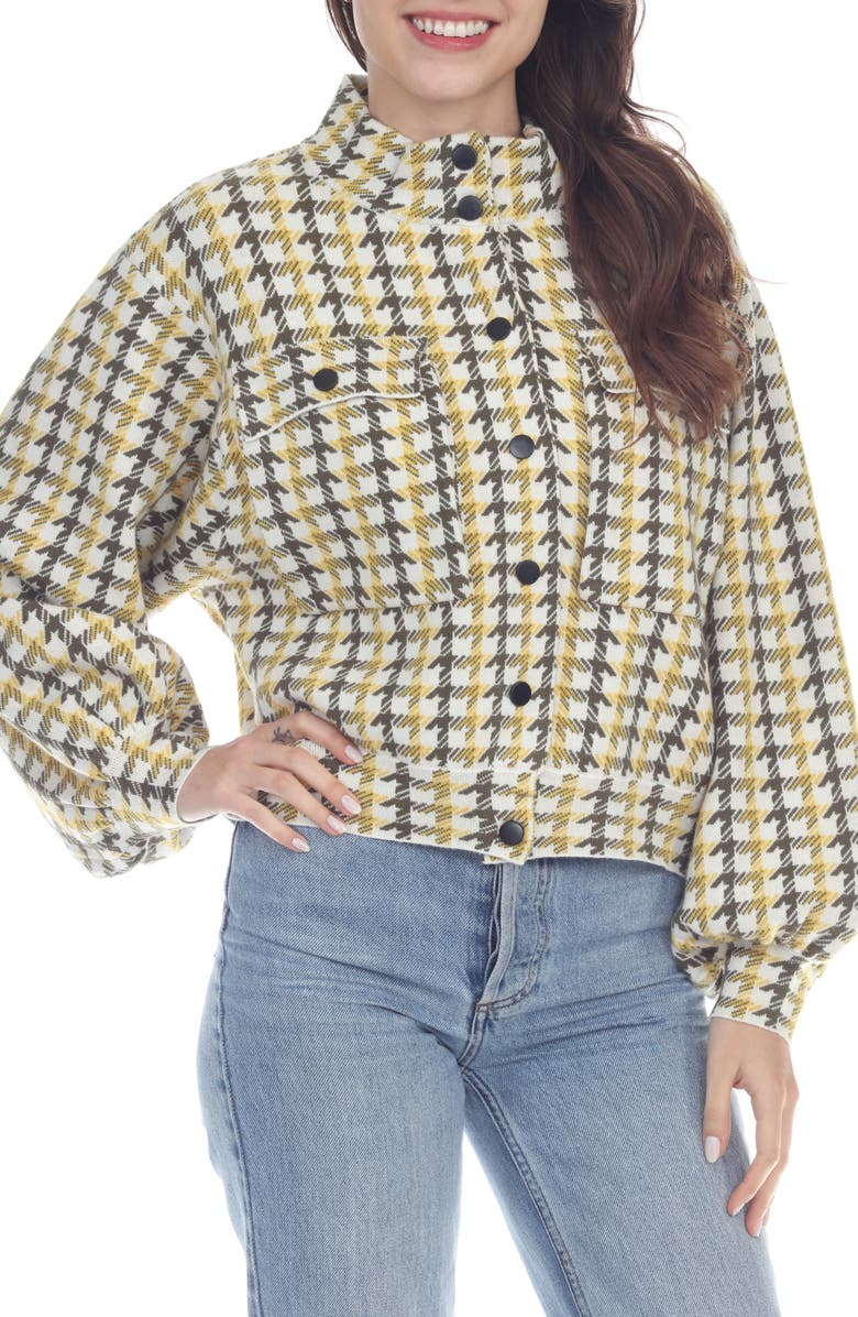 RAIN AND ROSE Houndstooth Check Crop Jacket, Main, color, Mustard