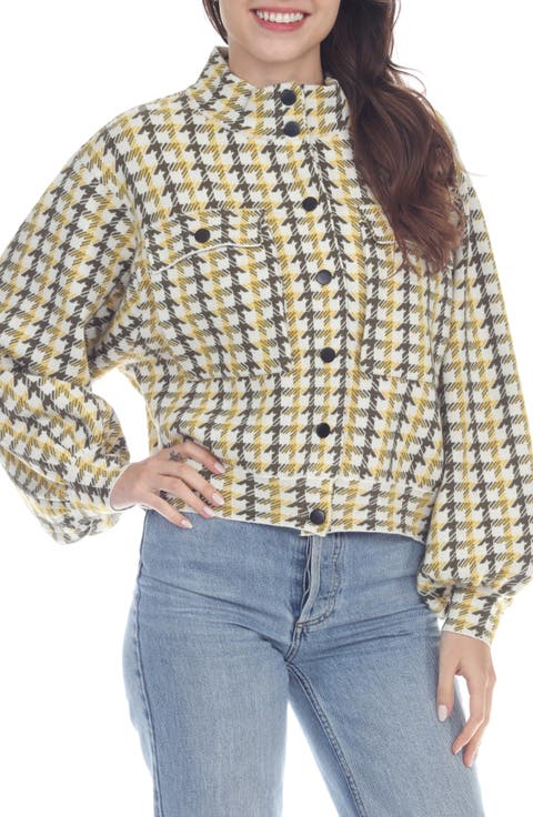 Houndstooth Check Crop Jacket