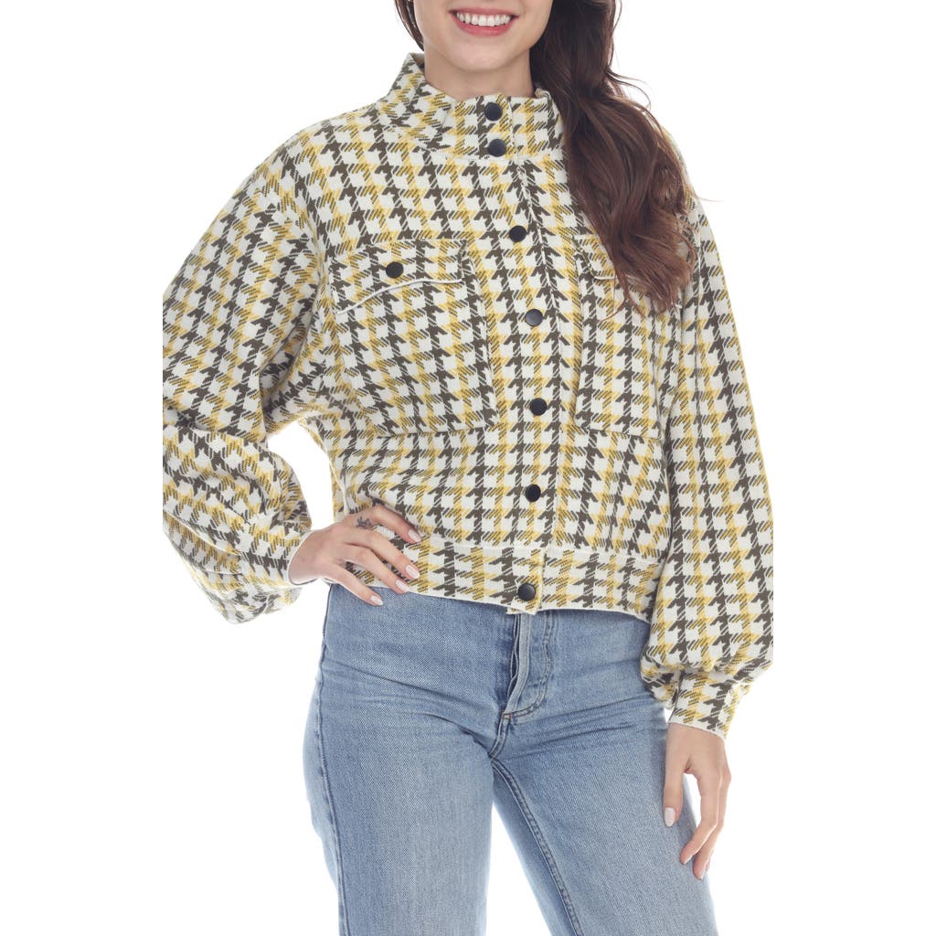 Rain And Rose Houndstooth Check Crop Jacket In Blue