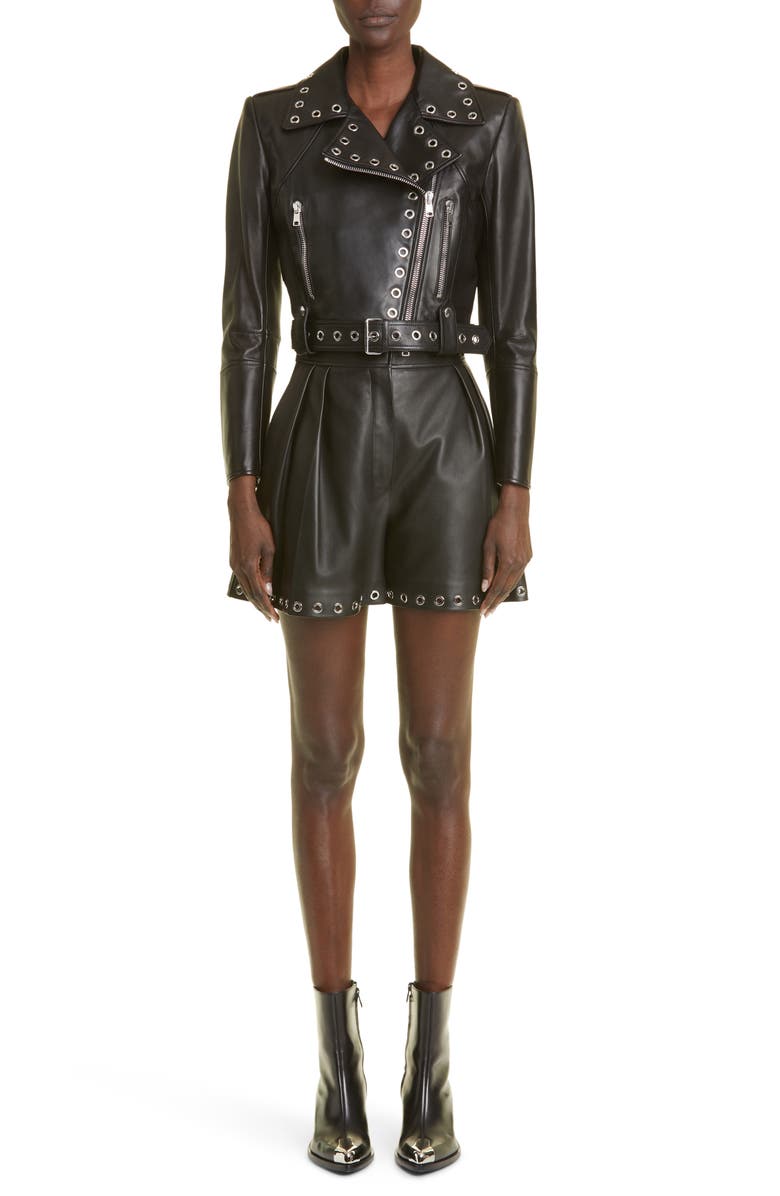 McQueen Grommet Leather Biker Jacket, Alternate, color, 