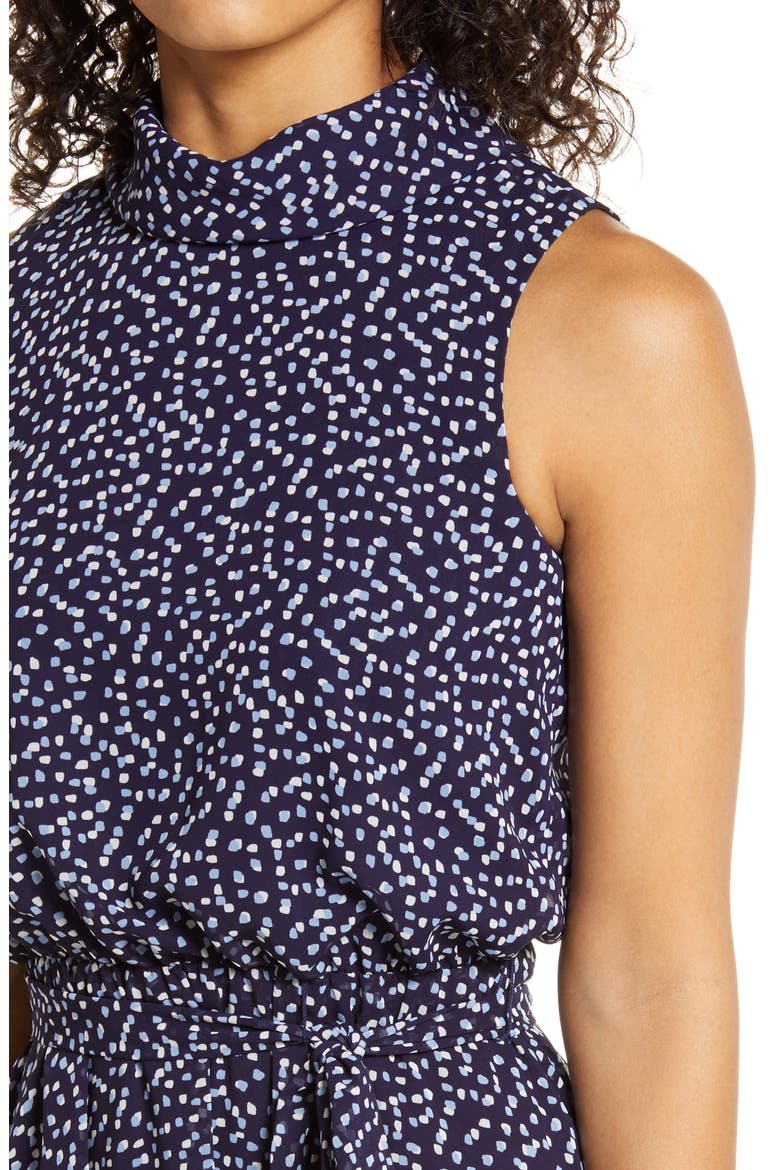 Confetti Print Blouson Midi Dress, Alternate, color, NAVY