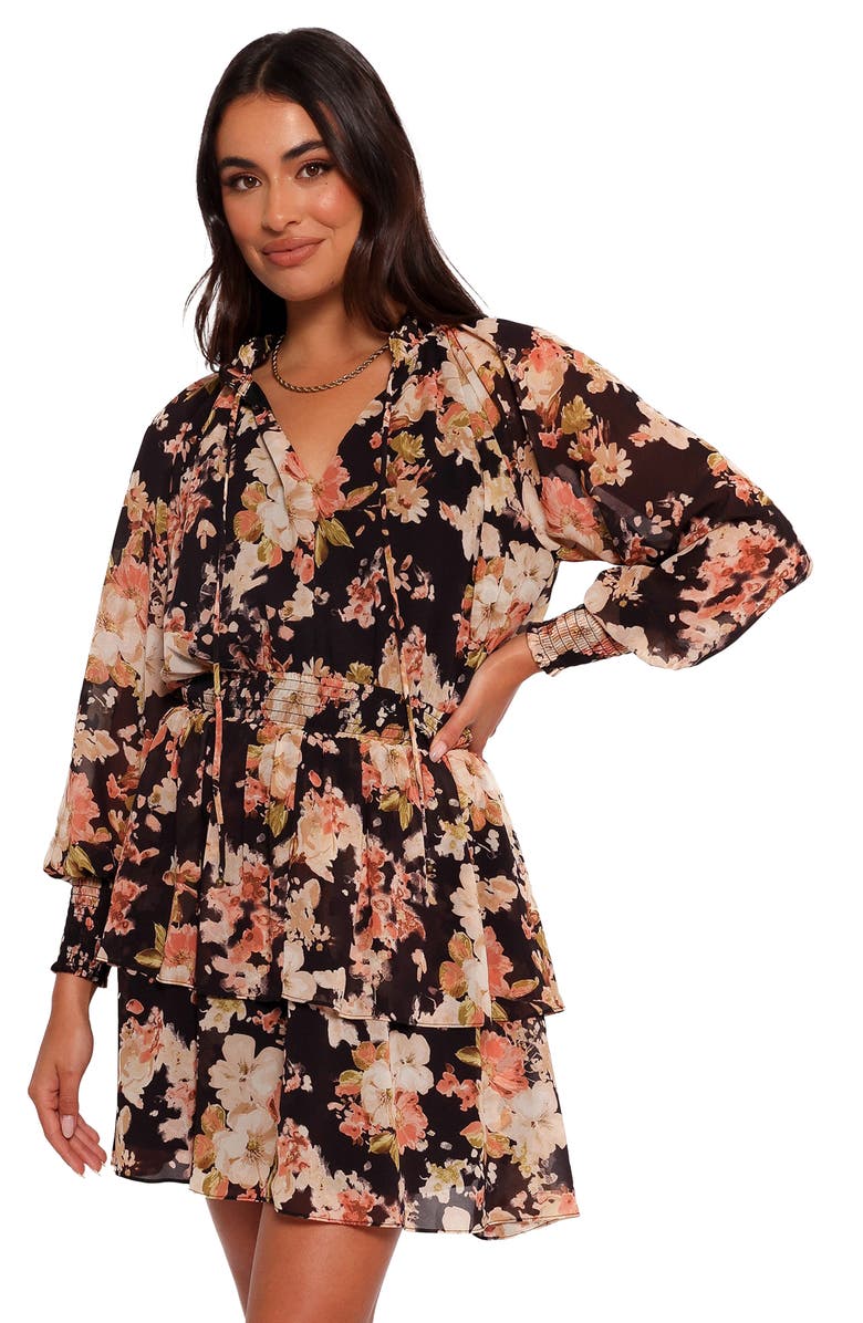 Petal & Pup Anita Floral Print Long Sleeve Minidress, Alternate, color, Black/ Pink