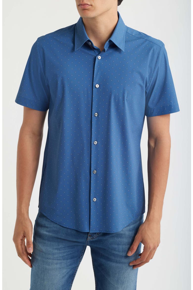 Roan Kent Slim Fit Short Sleeve Performance Button-Up Shirt, Main, color, LIGHT PASTEL/ BLUE