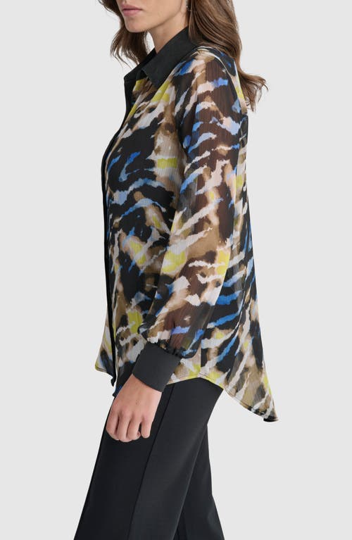 Dkny Printed Semisheer Chiffon Button-up Top