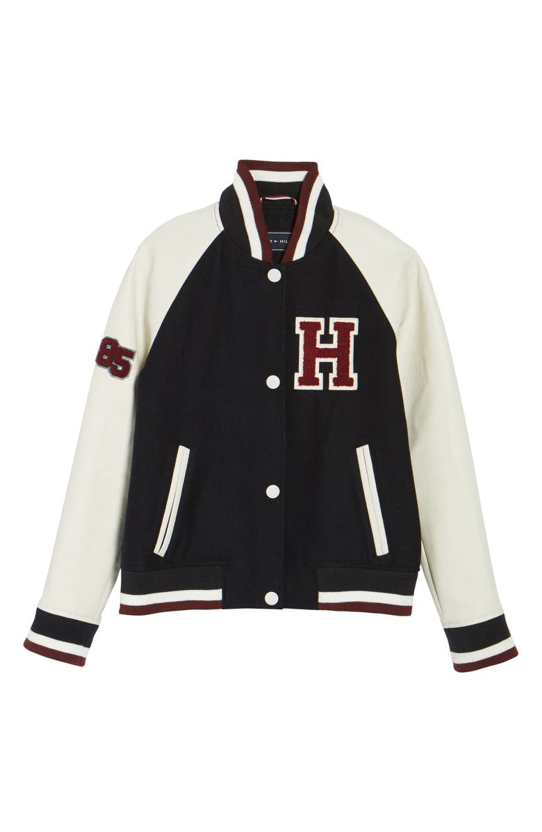 Tommy Hilfiger Mixed Media Varsity Jacket, Alternate, color,
