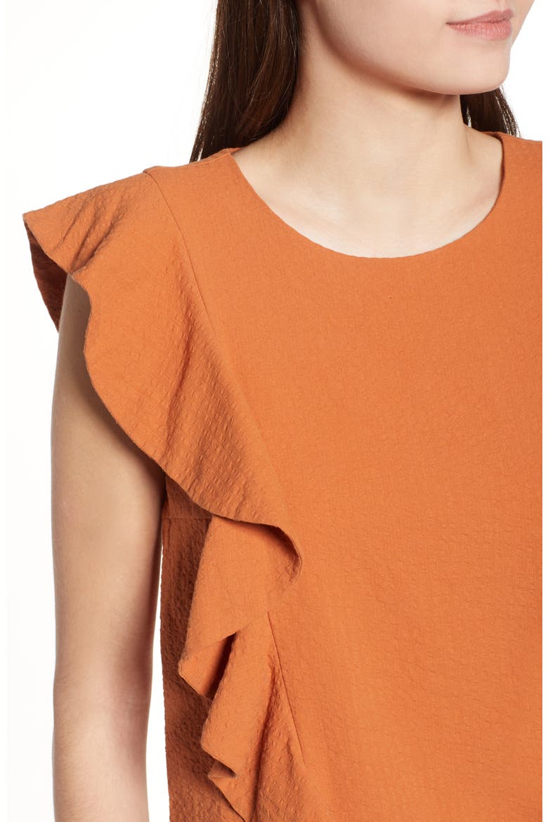 Seersucker Ruffle Top, Alternate, color, TAN ADOBE