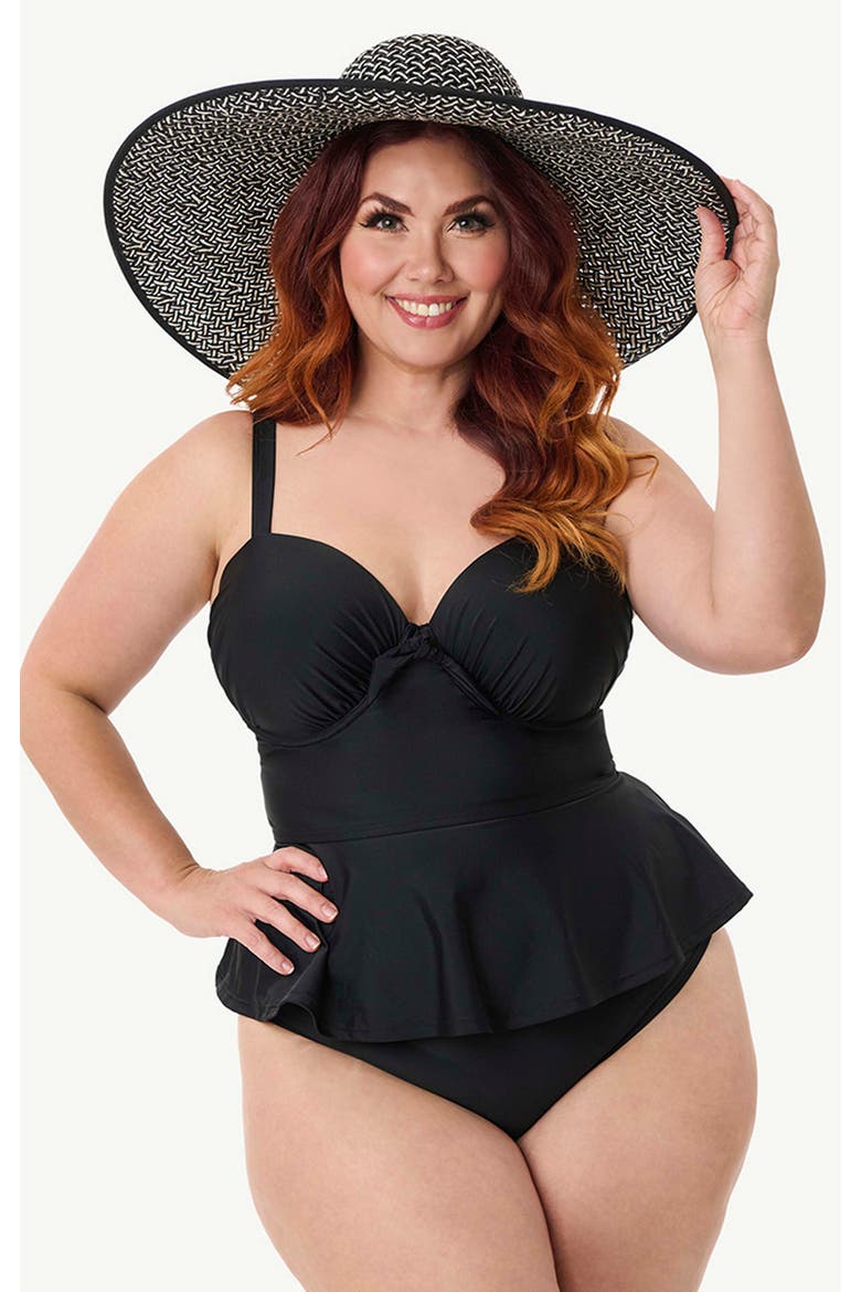Plus Size Peplum Solana Tankini Swim Top, Main, color, Black