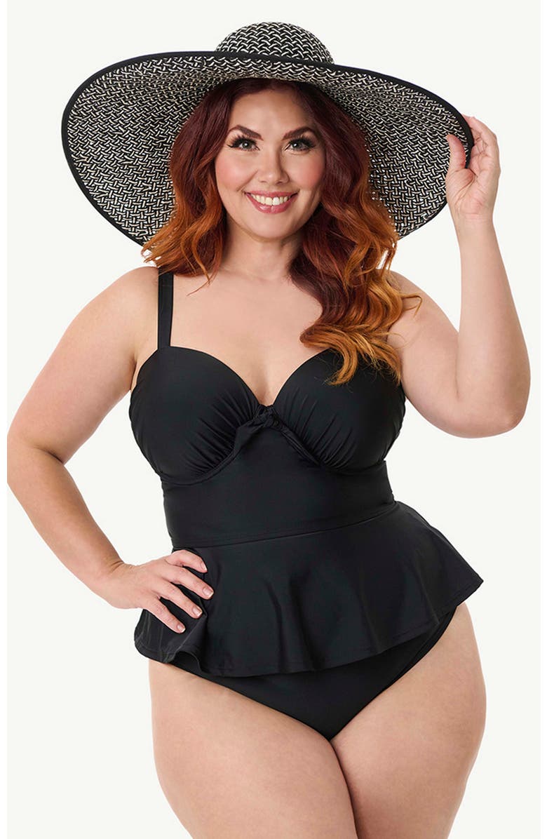 Unique Vintage Plus Size Peplum Solana Tankini Swim Top, Main, color,