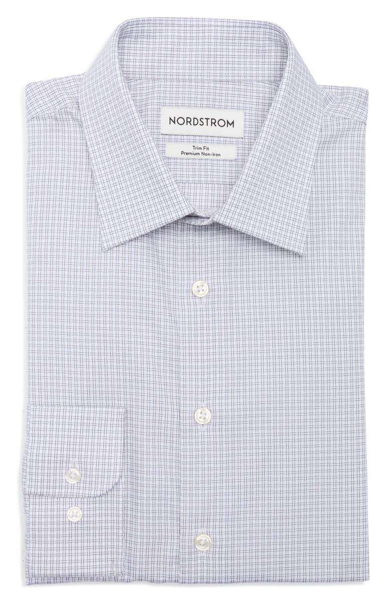 Nordstrom Trim Fit Jocko Check Premium Non Iron Cotton Dress Shirt, Alternate, color, Grey Jocko Pat