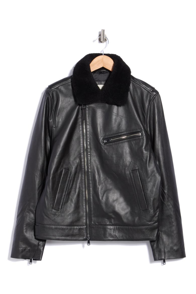 Leather Moto Jacket, Main, color, BLACK