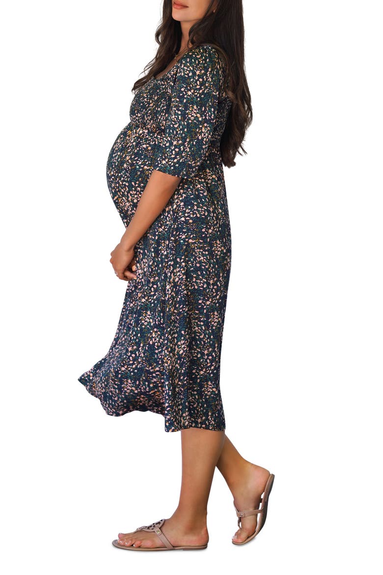 Ingrid & Isabel® Smocked Square Neck Maternity Dress, Alternate, color, ABSTRACT DITSY