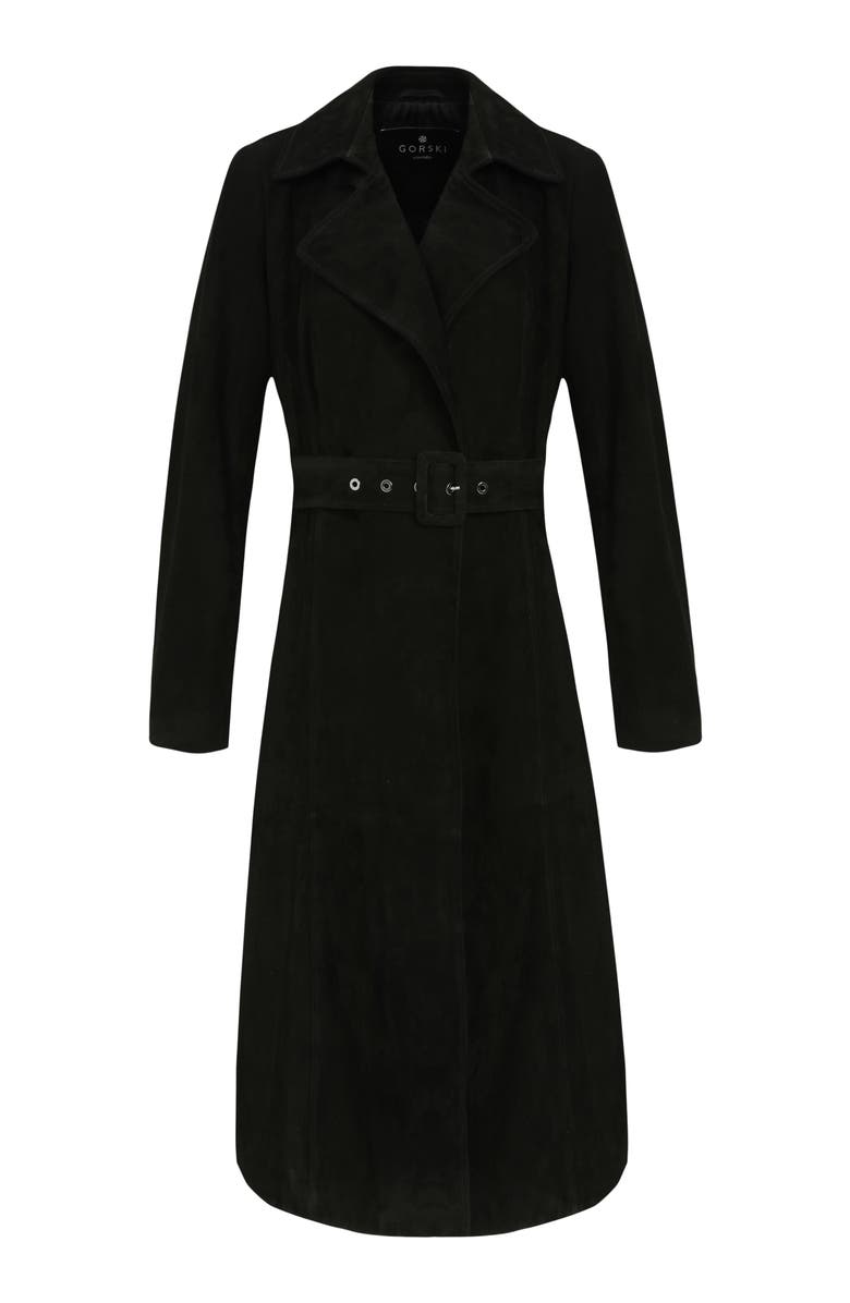 GORSKI Genuine Metis Suede Belted Trench Coat, Alternate, color, Black