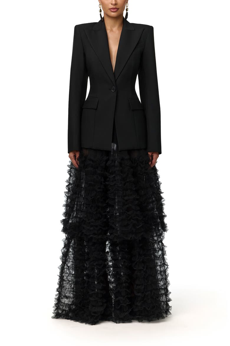 Tiered Ruffle Tulle Maxi Skirt, Alternate, color, BLACK