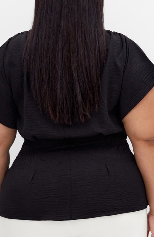 City Chic Cara Peplum Satin Top In Black