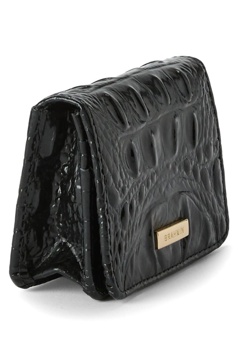 Clementine Embossed Leather Card Case, Alternate, color, BLACK