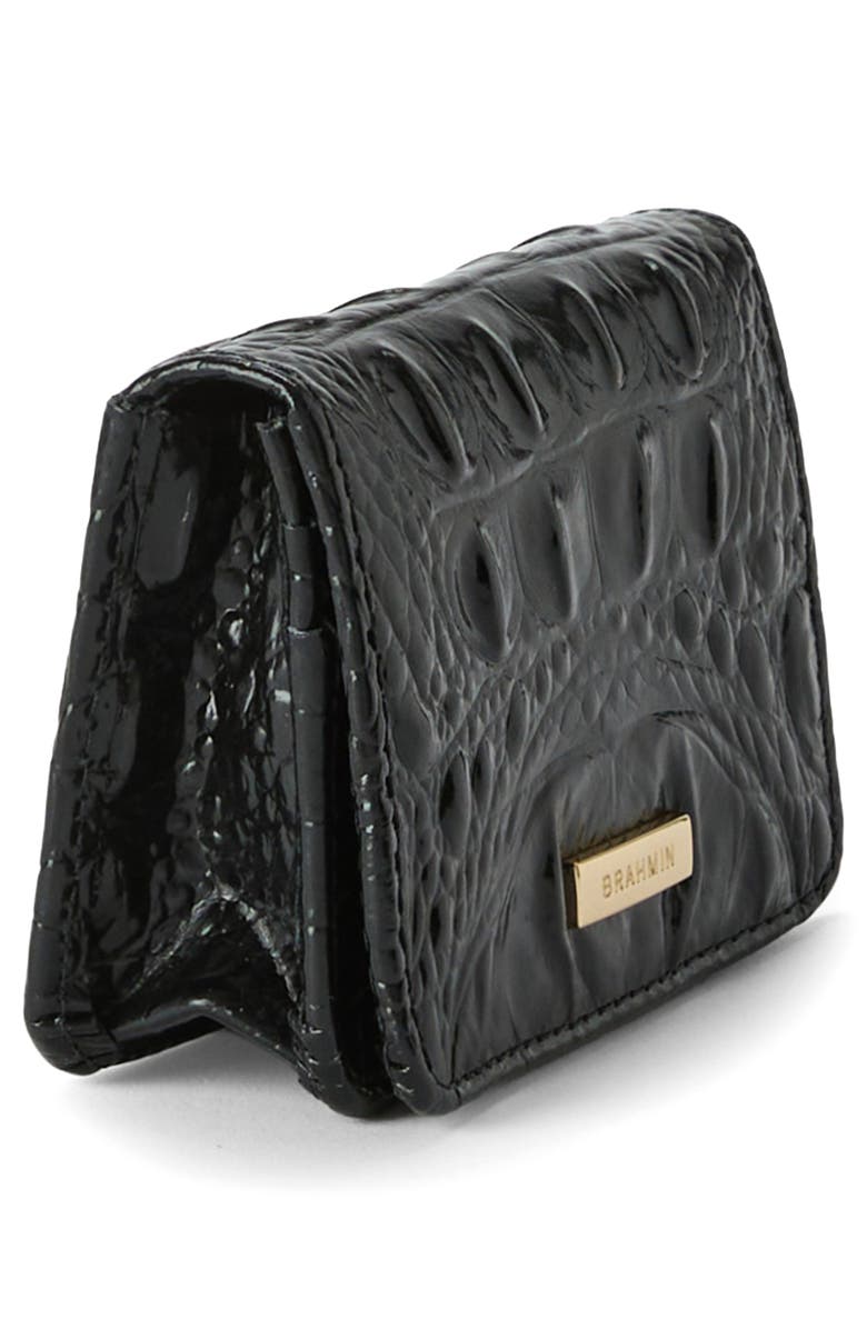 Brahmin Clementine Embossed Leather Card Case, Alternate, color, Black