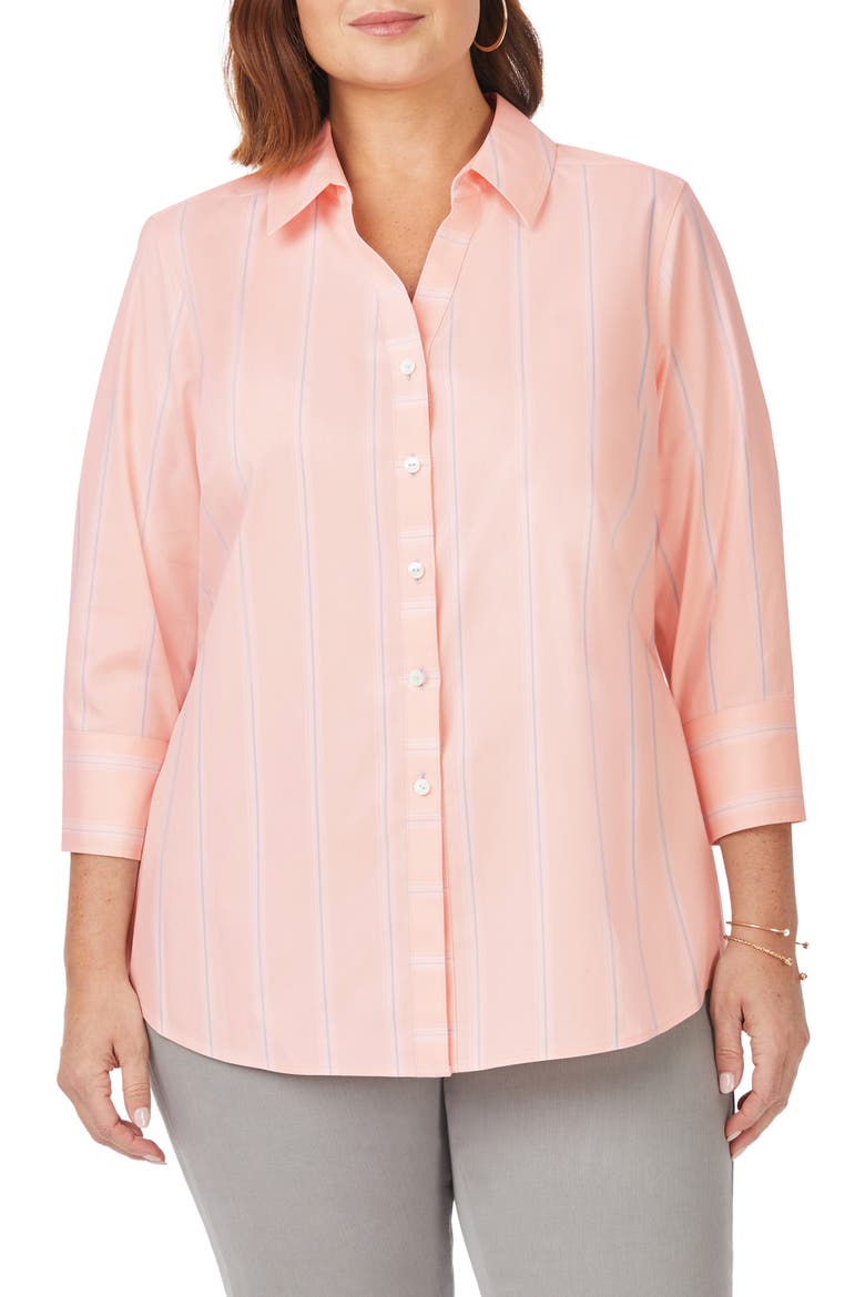Mary Soho Stripe Print Button-Up Shirt, Main, color, PINK CHAMPAGNE