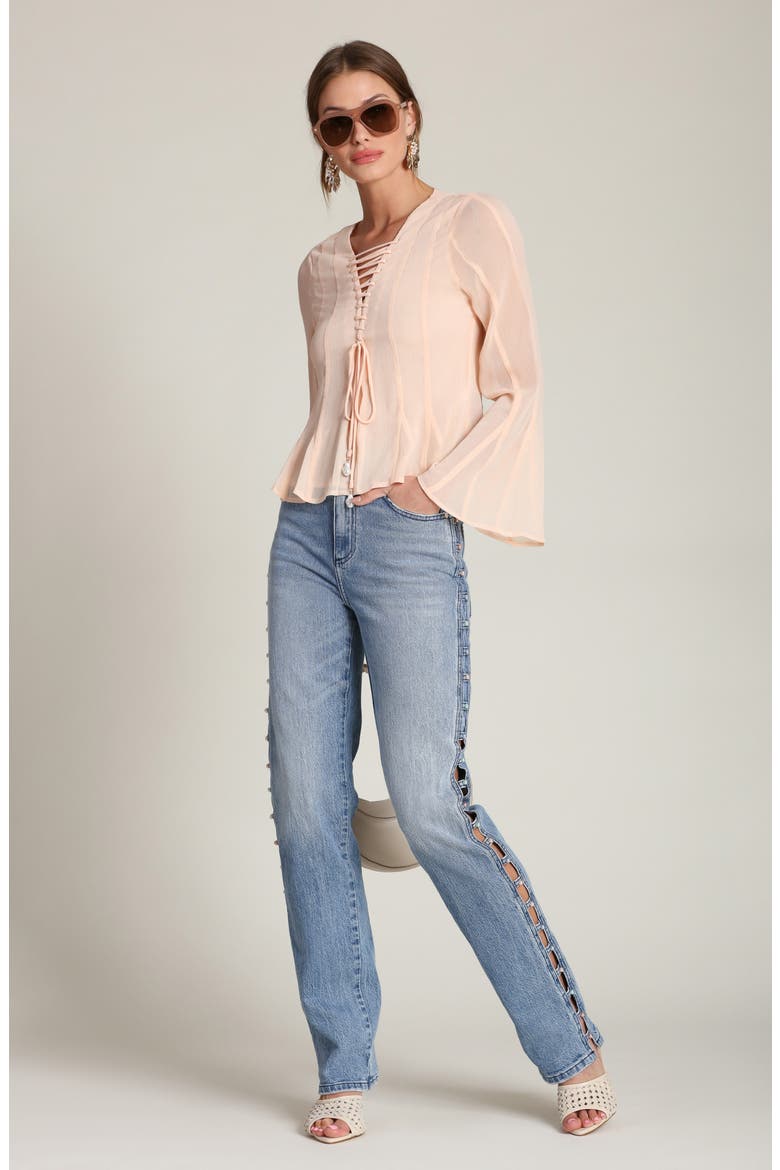 Embellished Straight Leg Jeans, Alternate, color, SEINE WASH