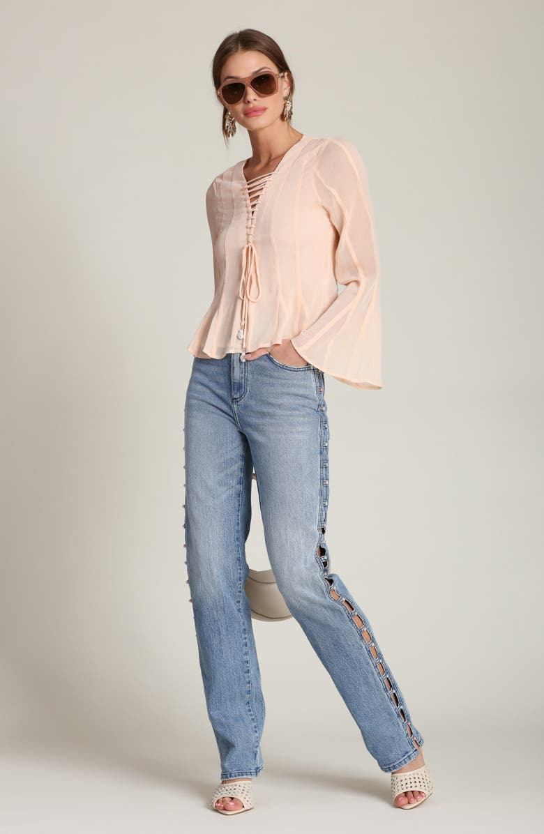 Avec Les Filles Embellished Straight Leg Jeans, Alternate, color, Seine Wash