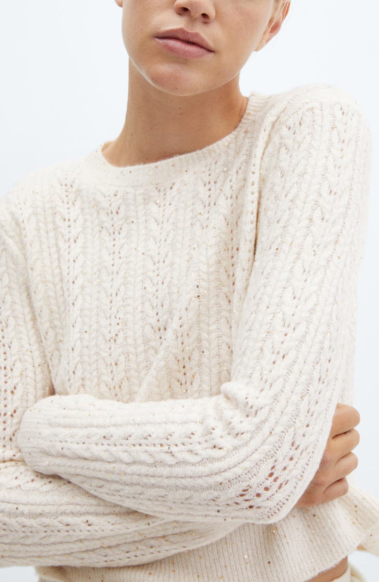MANGO Paillette Pointelle Crewneck Sweater, Alternate, color, 