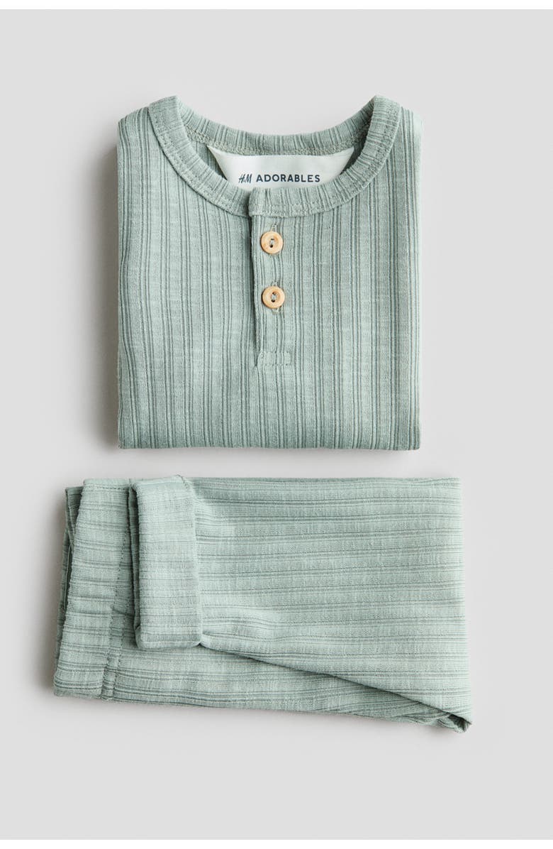 H&M 2-piece Ribbed Jersey Set, Alternate, color, Light Green