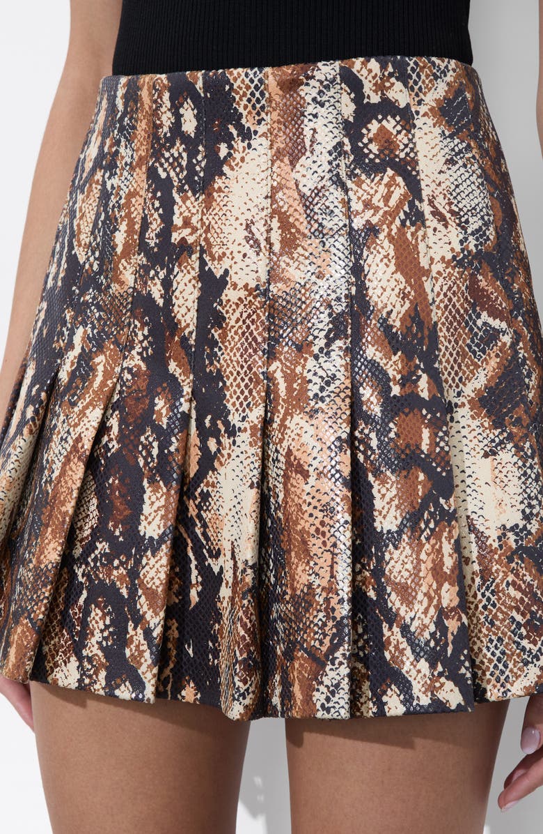 Alice + Olivia Carter Snake Print Pleated Faux Leather Miniskirt, Alternate, color, 