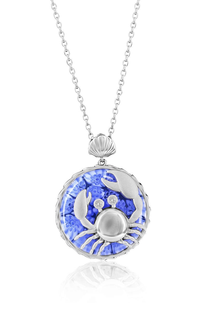 SIMONA Sterling Silver Venetian Murano Glass Pendant Necklace, Main, color, Blue/ Crab