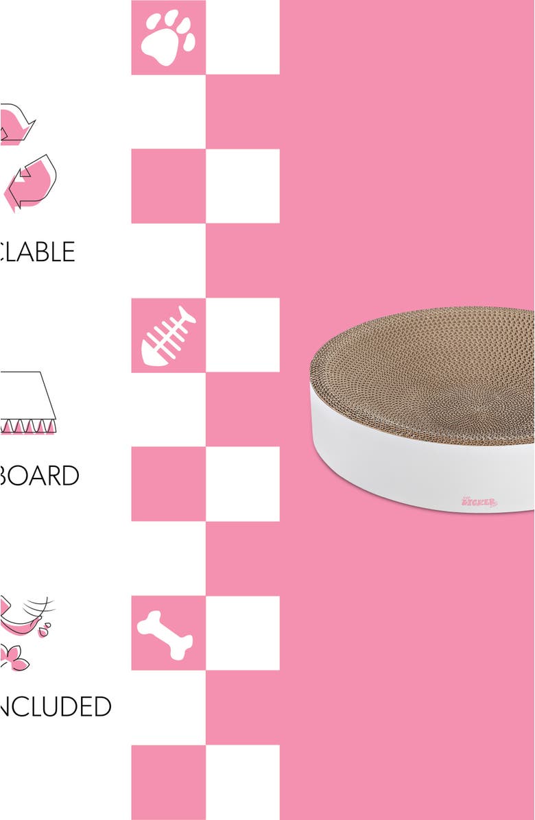 The Licker Store Nelson 20.13" Modern Cardboard Round Bowl Cat Scratcher with Catnip, Alternate, color, White