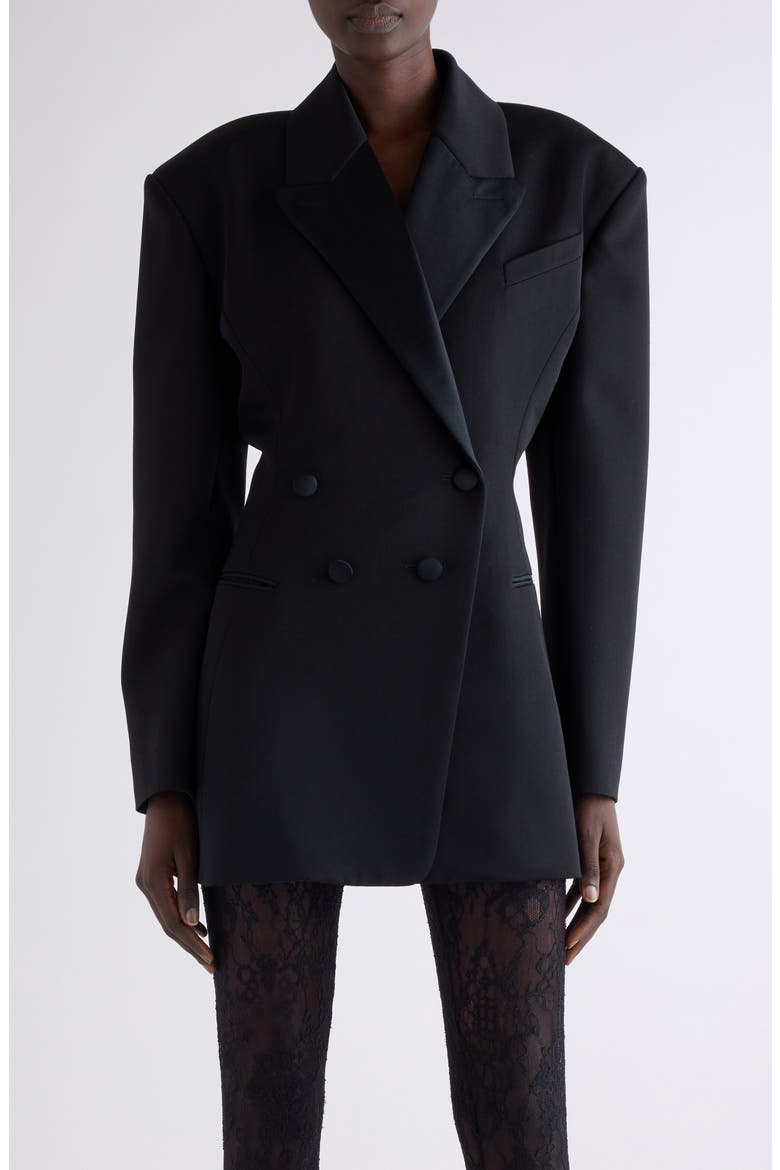 Pleated Back Wool Smoking Jacket, Main, color, BLACK