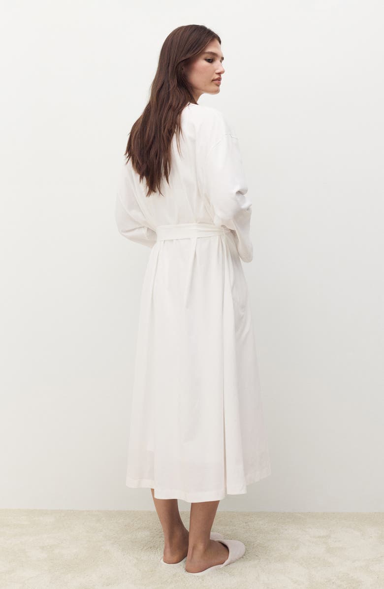 MANGO Lace Trim Tie Waist Cotton Robe, Alternate, color, White