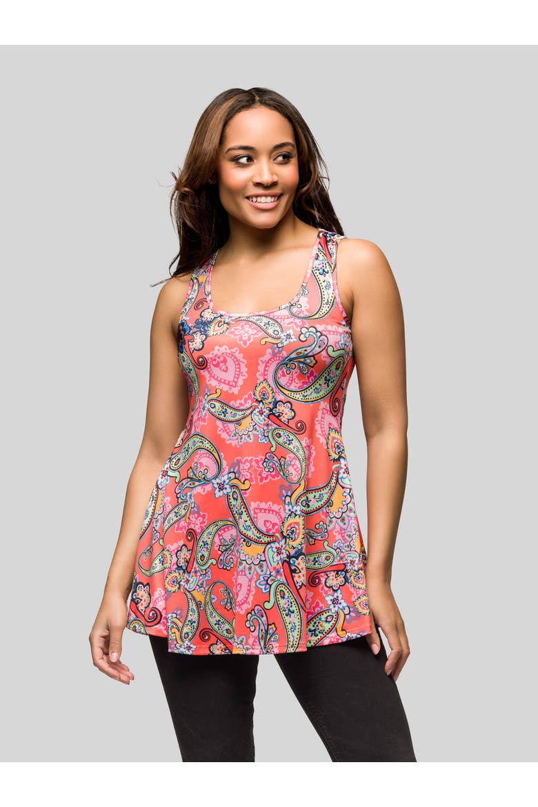 Casual Pink Paisley Print Scoop Neck Tank Top, Main, color, Pink Multi