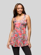 24seven Comfort Apparel Casual Pink Paisley Print Scoop Neck Tank Top