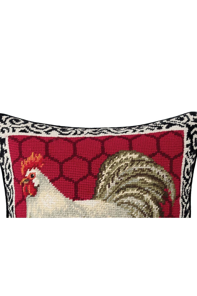 Red Black & White Rooster Needlepoint Accent Throw Pillow, Alternate, color, Red