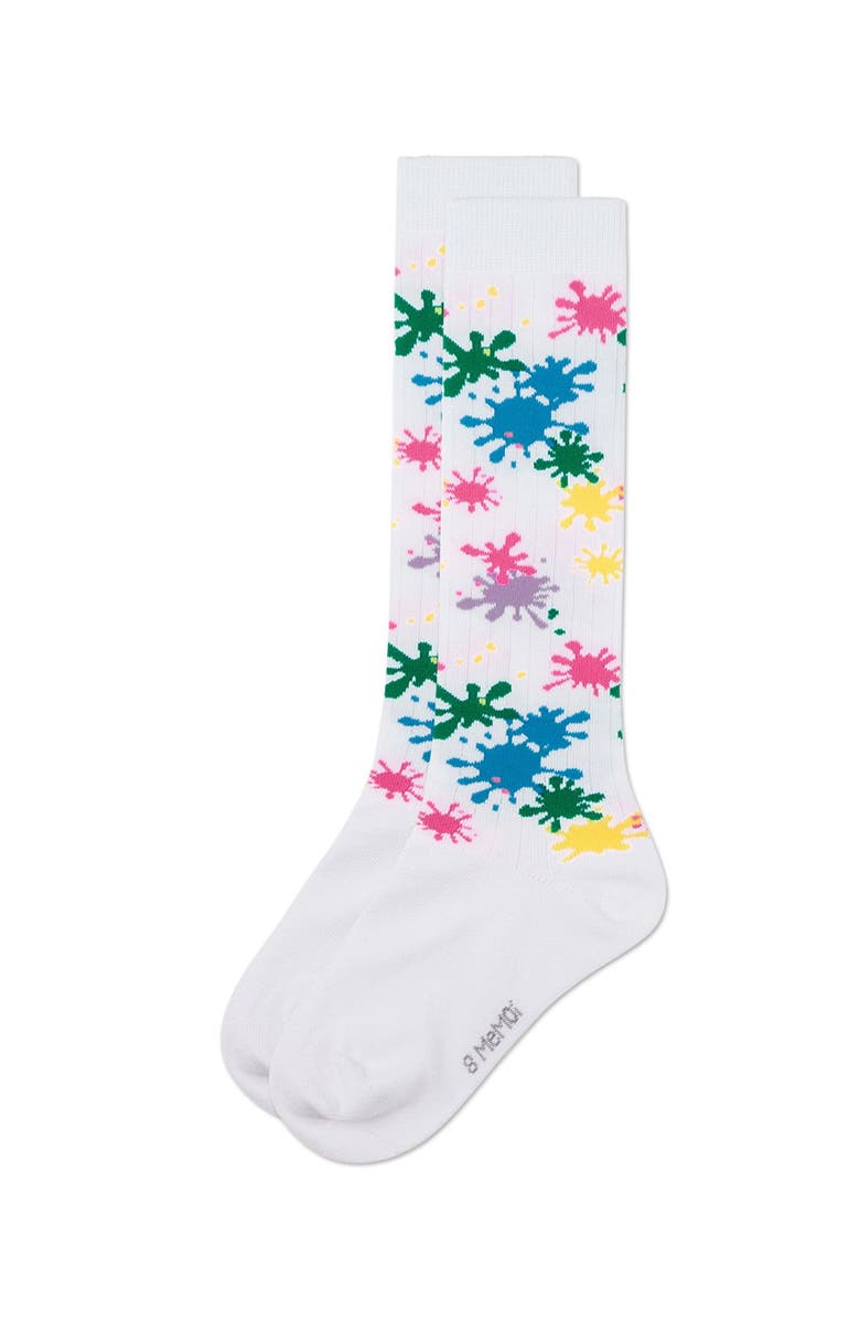 MeMoi Stretch Splatter Paint Knee Sock, Alternate, color, White
