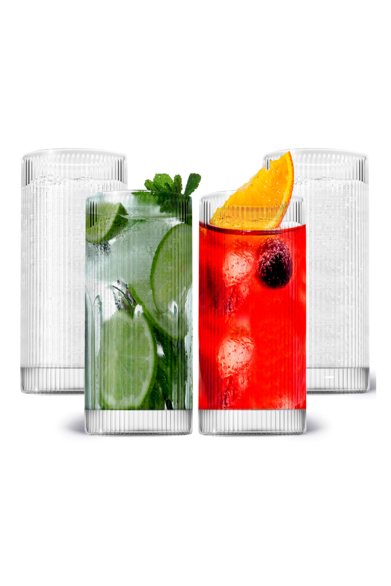Vintage Straight Line Tumbler - 12oz - Set of 4, Main, color, Clear