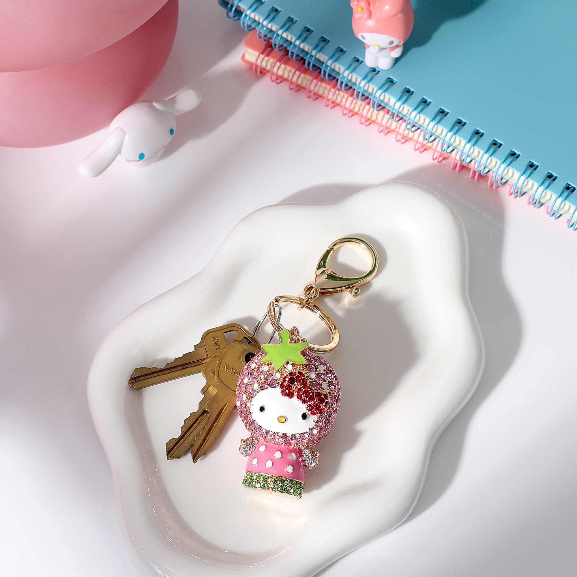Hello Kitty x Strawberry Shortcake Crystal Pavé Bag Charm Keychain, Alternate, color, Pink, Multi