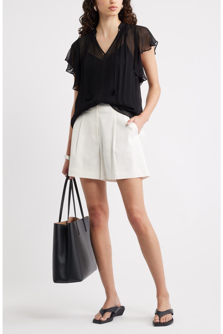Flutter Sleeve Crinkle Chiffon Top, Alternate, color, BLACK