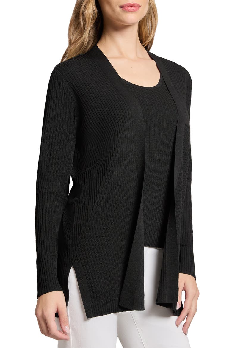 Open Front Rib Cardigan, Alternate, color, JONES BLACK