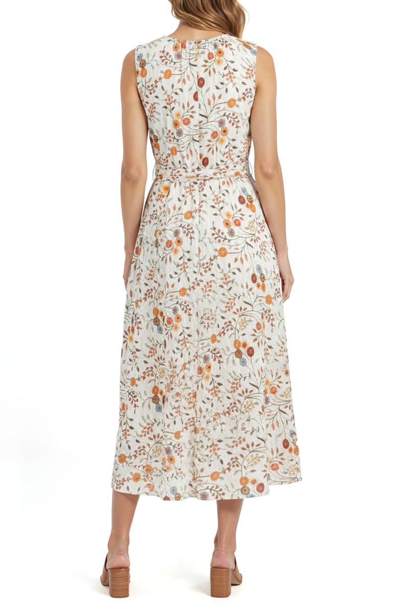 Mila Mae Floral Sleeveless Belted Midi Dress, Alternate, color, Cream Floral