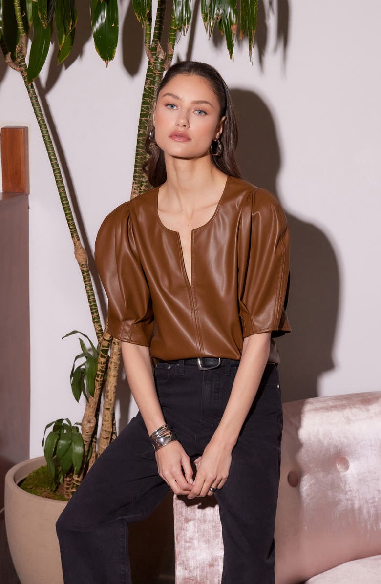 FIFTEEN TWENTY Poof Faux Leather Puff Sleeve Top, Alternate, color,