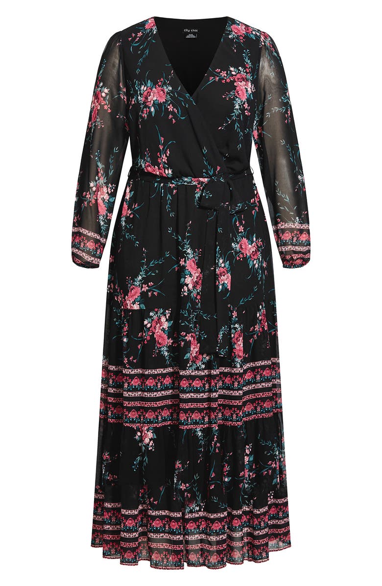 City Chic Pippa Floral Long Sleeve V-Neck Maxi Dress, Alternate, color, 