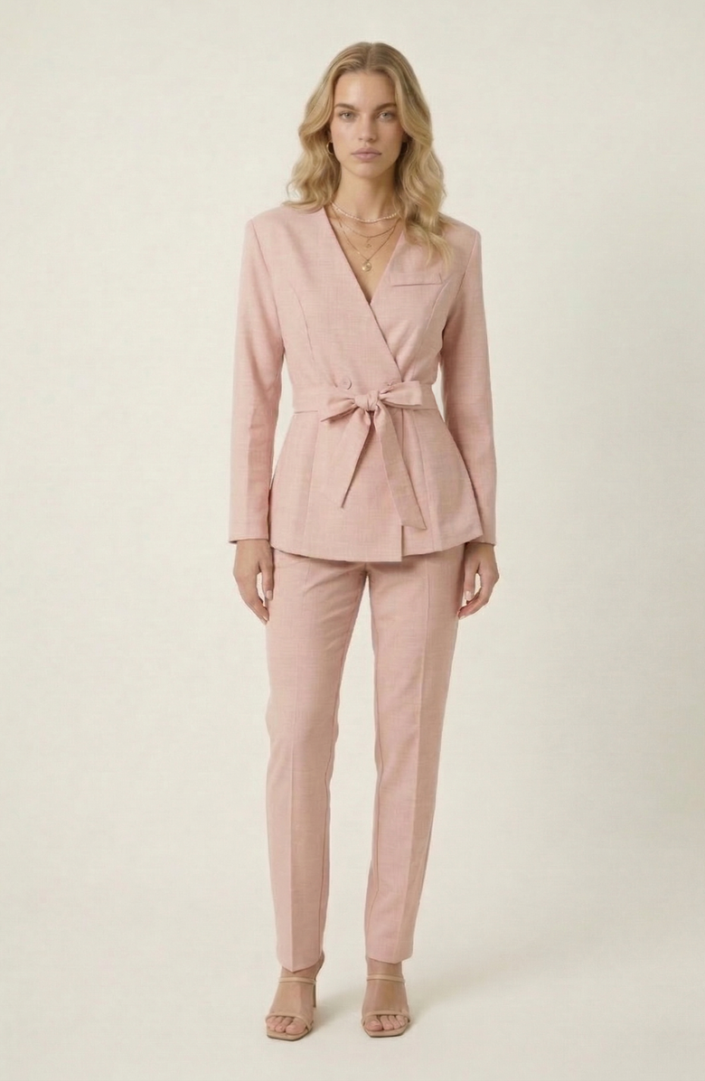 Modenaire Wrap Blazer with Waist Tie Belt, Alternate, color, Dusty Pink