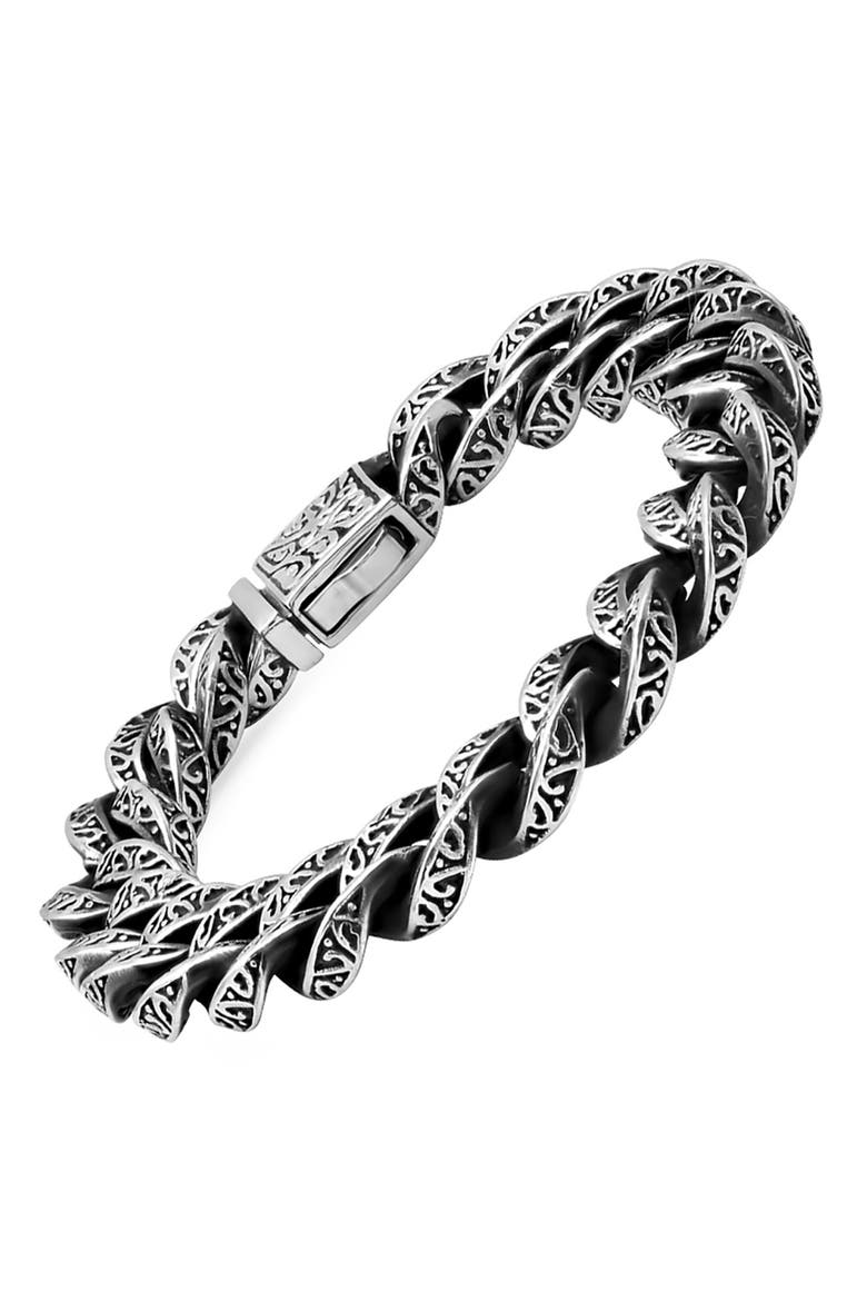 Men's Oxidized Stainless Steel Scroll Chain Bracelet, Alternate, color, METALLIC