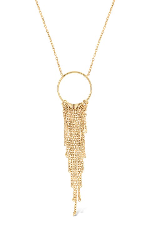 14K Gold Circle Fringe Drop Necklace