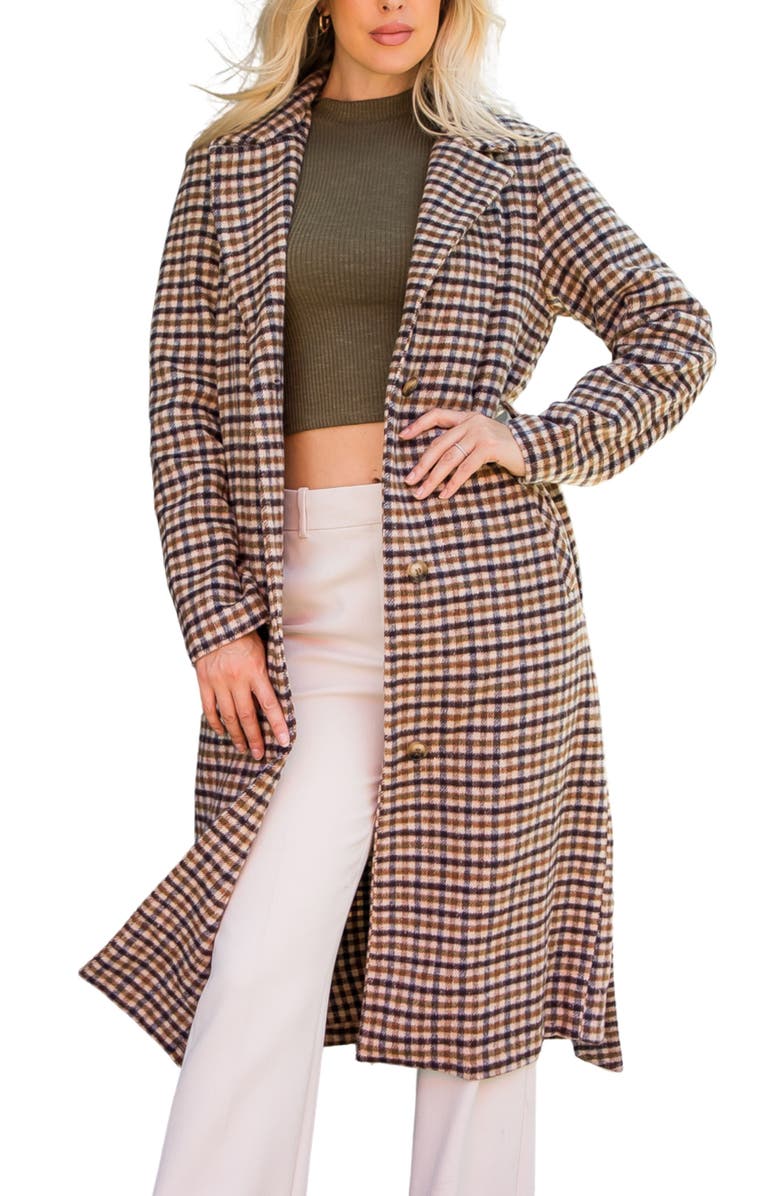 Stoosh Tie Waist Longline Coat, Alternate, color, Tan Mix