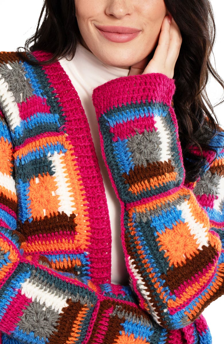 SAACHI Granny Square Crochet Cardigan, Alternate, color, Pink