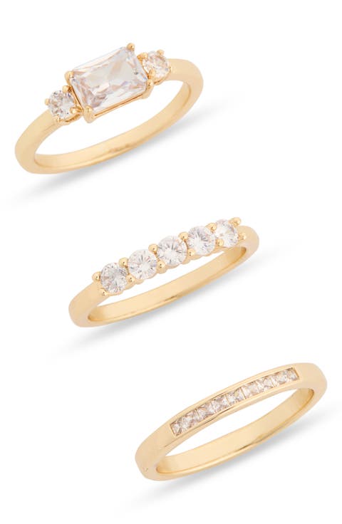 Set of 3 Princess Cubic Zirconia Rings